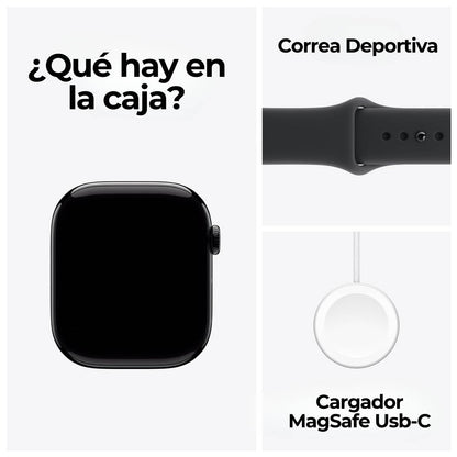 Apple Watch Series 11 con caja de aluminio negro azabache con correa deportiva negra