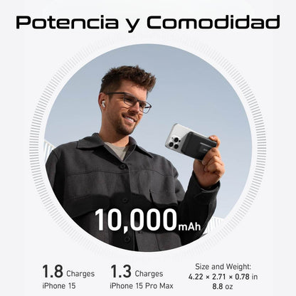 Anker MagGo Power Bank MagSafe carga rápida de 15W, con certificación Qi2, 10000 mAh, pantalla inteligente y soporte plegable para iPhone 16/15/14/13/12
