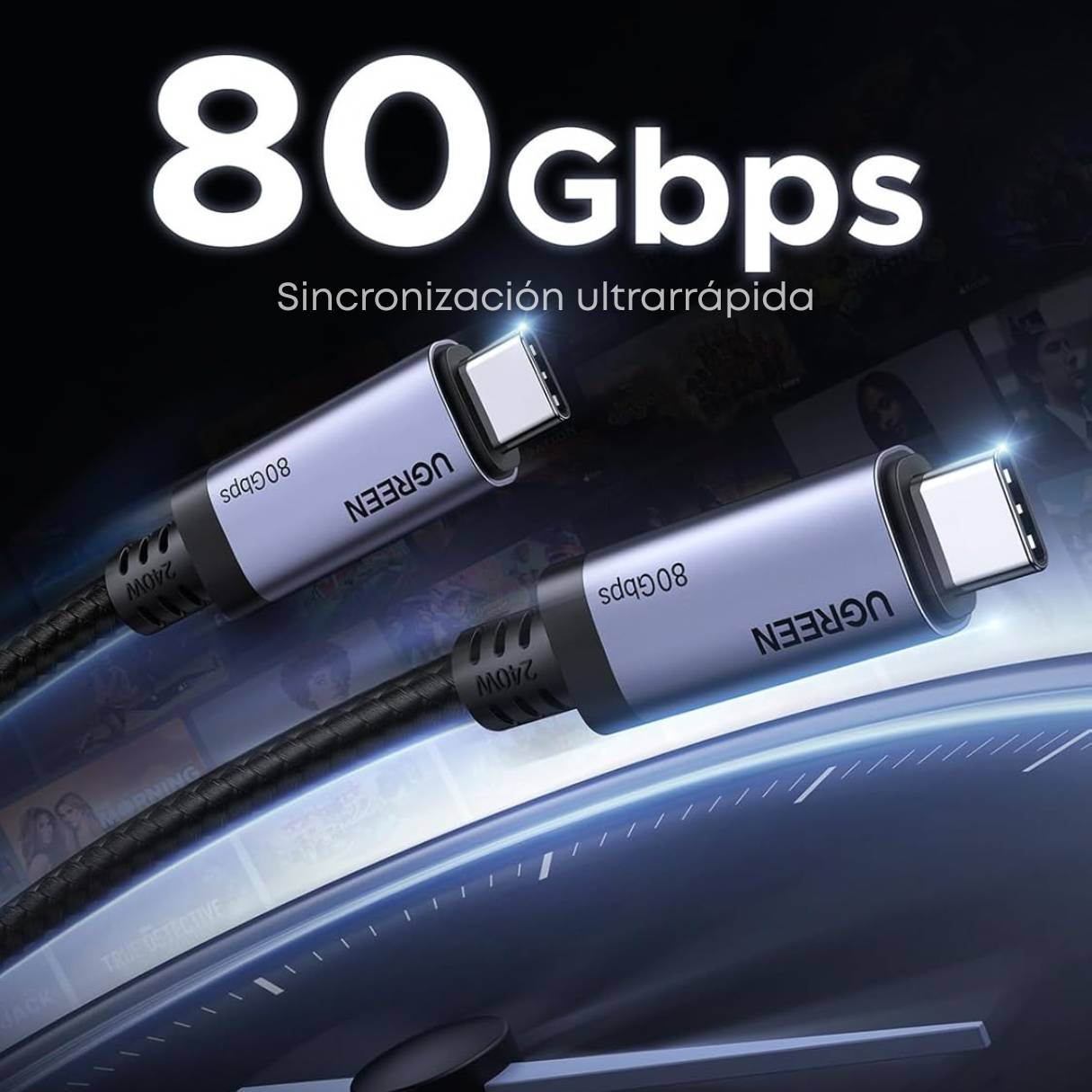 UGREEN Cable USB C a USB C de 240 W USB4 Gen4 80Gbps Premium 17K Dual 8K Triple 4K Pantalla PD3.1 Tipo C Carga Rápida Compatible con Monitores USB C, MacBook, iPad, iPhone 17/16/14, 1M