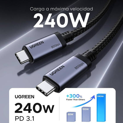 UGREEN Cable USB C a USB C de 240 W USB4 Gen4 80Gbps Premium 17K Dual 8K Triple 4K Pantalla PD3.1 Tipo C Carga Rápida Compatible con Monitores USB C, MacBook, iPad, iPhone 17/16/14, 1M