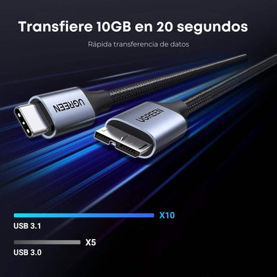 UGREEN Cable Micro B a USB-C – 10Gbps para Disco Duro Externo