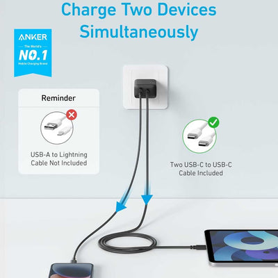 Anker cargador tipo C 20W paquete de 2, + cable tipo C, para iPhone/Samsung/AirPods