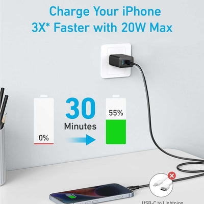 Anker cargador tipo C 20W paquete de 2, + cable tipo C, para iPhone/Samsung/AirPods