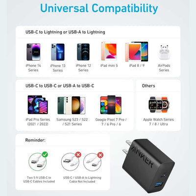 Anker cargador tipo C 20W paquete de 2, + cable tipo C, para iPhone/Samsung/AirPods