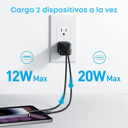 Anker Cargador compacto de 2 puertos de 33W con enchufe plegable para iPhone serie 17/16, Galaxy y más