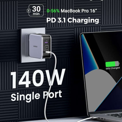 UGREEN Nexode Cargador USB-C 140W PD 3.1 – 3 Puertos con cable
