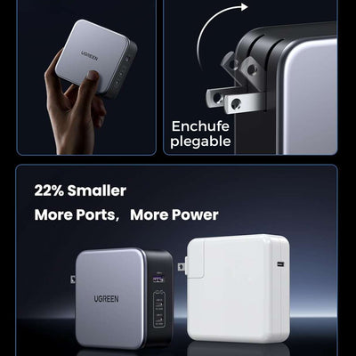 UGREEN Nexode Cargador USB-C 140W PD 3.1 – 3 Puertos con cable