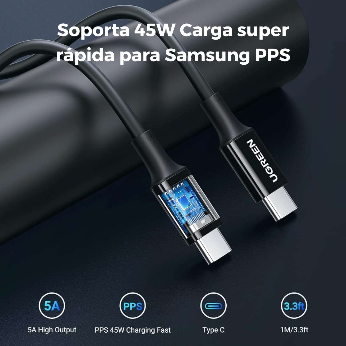 Ugreen Cargador de vehículo tipo C 63W carga super rápida con cable tipo C