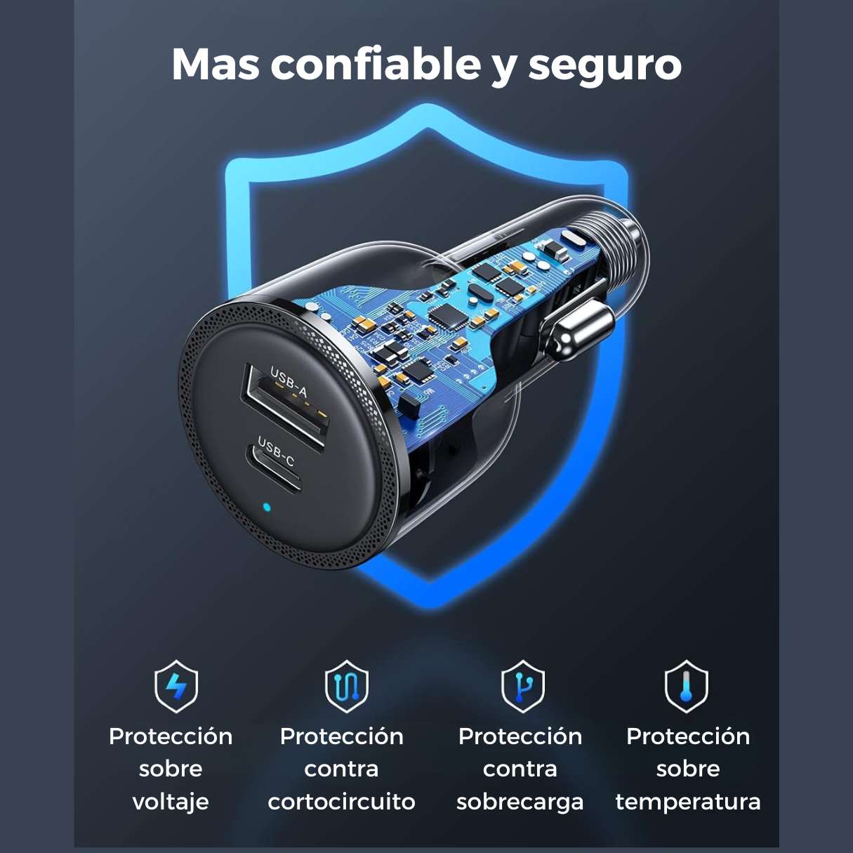 Ugreen Cargador de vehículo tipo C 63W carga super rápida con cable tipo C