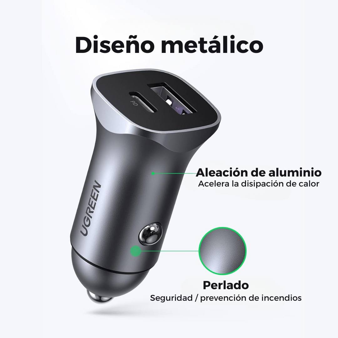 Ugreen cargador de vehículo 30W carga rápida 2 puertos para iPhone/Samsung Galaxy