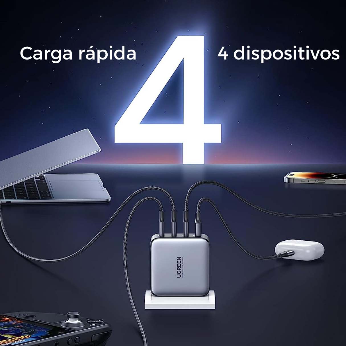 Ugreen Cargador 100W Nexode 4 puertos para Macbook, iPad, iPhone, Samsumg Galaxy y más