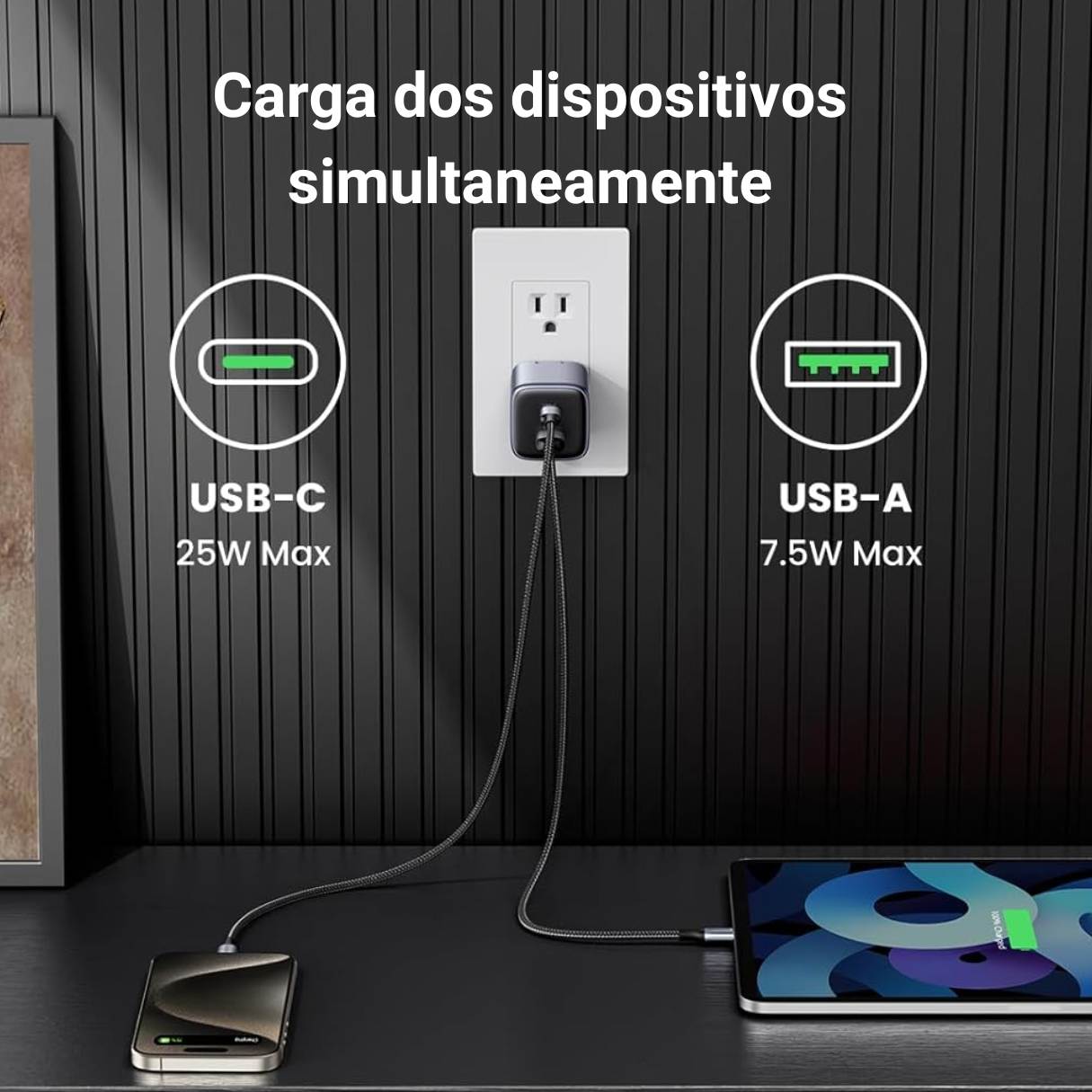 Cargador tipo C Ugreen 35W 2 puertos carga rápida para iPhone/Apple Watch/AirPods