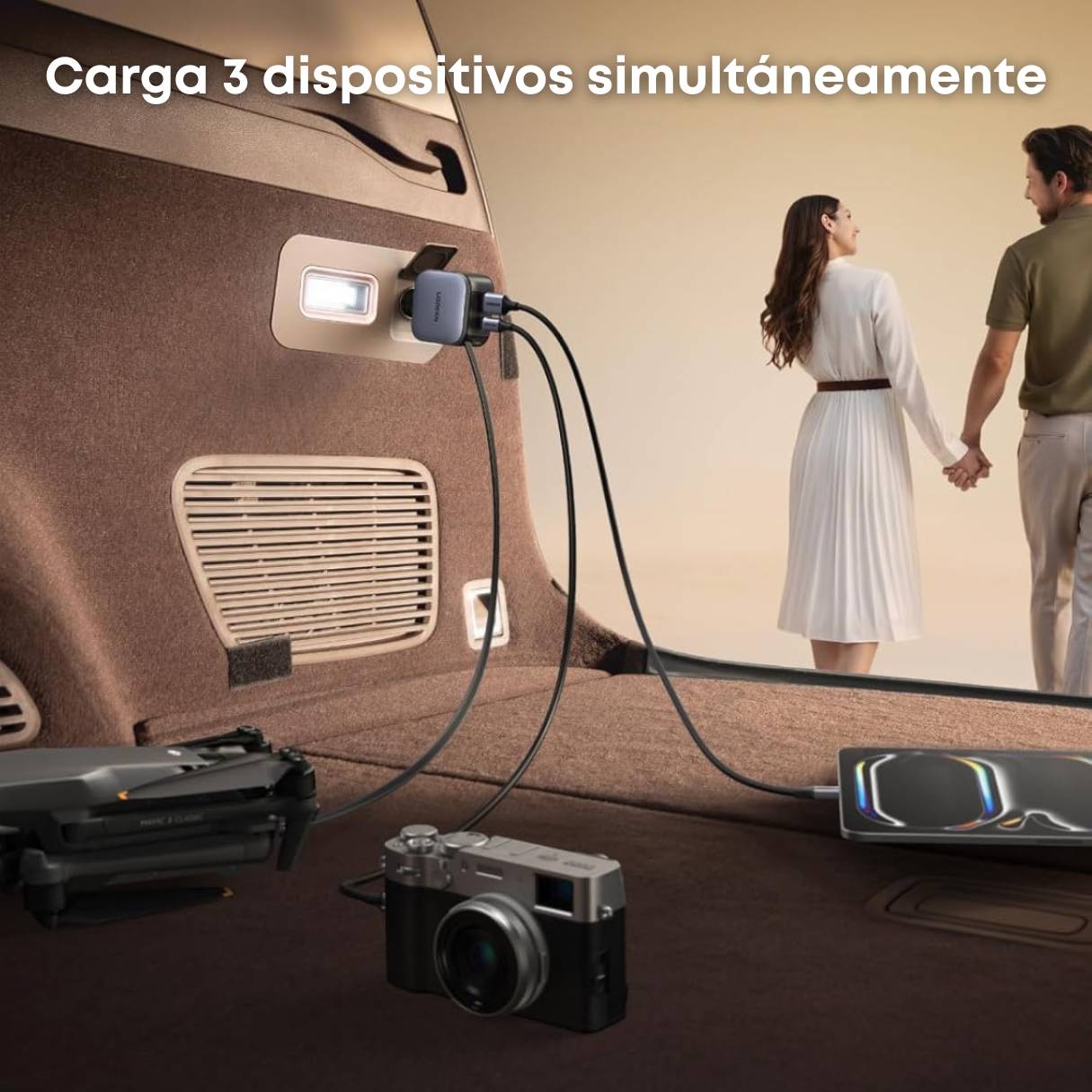Ugreen Cargador de vehículo de 60W, con cable retráctil de 70cm, 3 puertos de carga simultánea, para iPhone series 17/16/15 & Samsung Galaxy