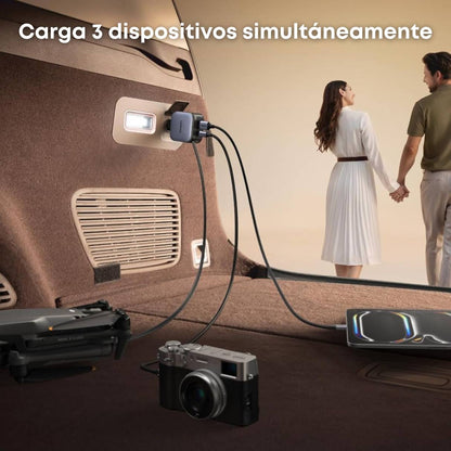 Ugreen Cargador de vehículo de 60W, con cable retráctil de 70cm, 3 puertos de carga simultánea, para iPhone series 17/16/15 & Samsung Galaxy