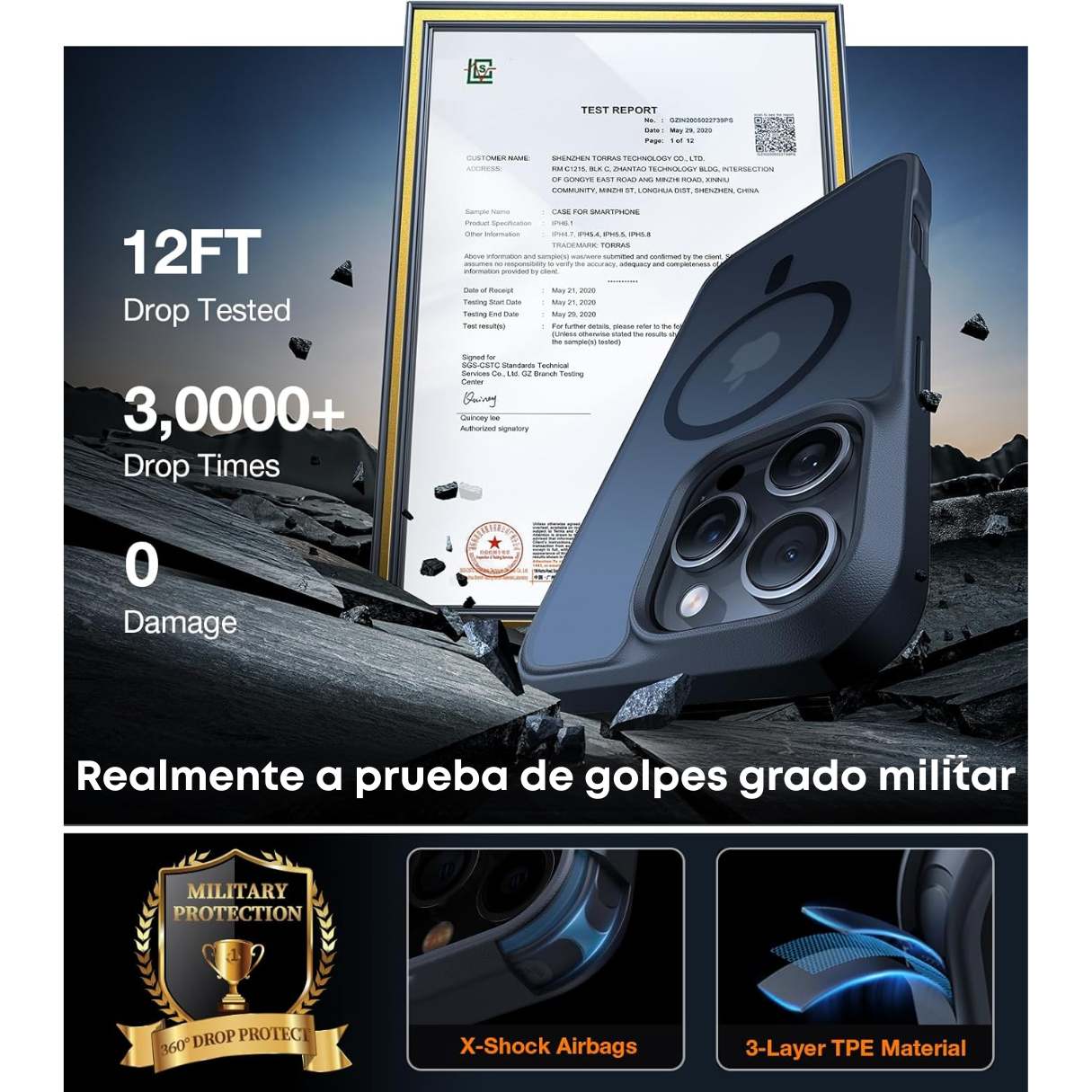 Torras Funda MagSafe para iPhone 16 Pro Max a prueba de golpes contra caídas de grado militar, translúcida delgada