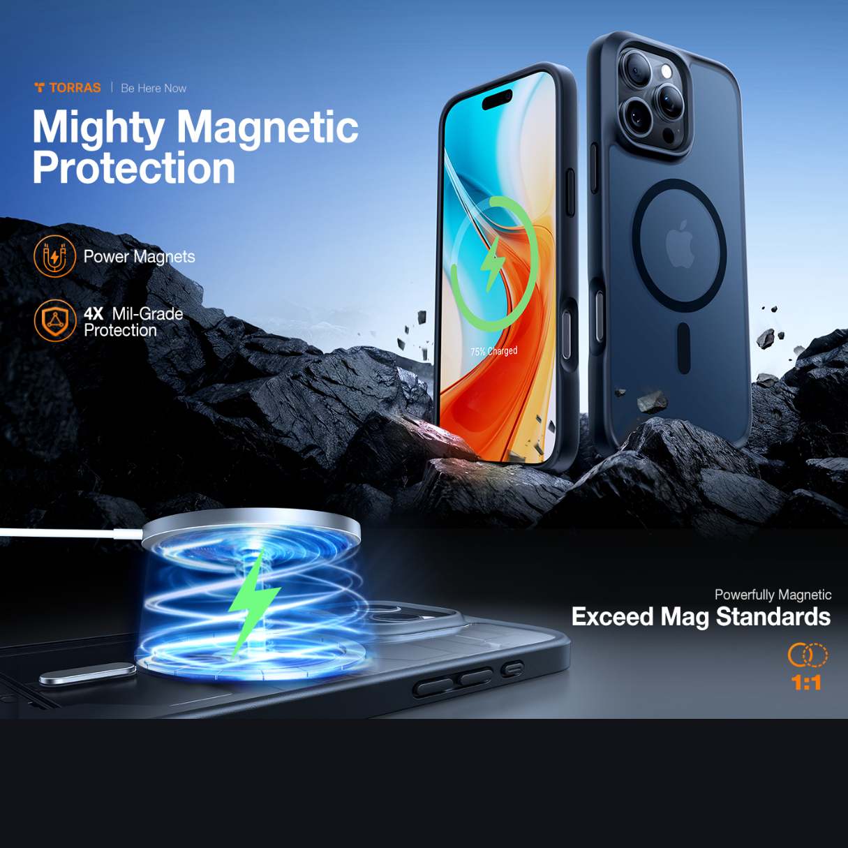 Torras Funda MagSafe para iPhone 16 Pro Max a prueba de golpes contra caídas de grado militar, translúcida delgada
