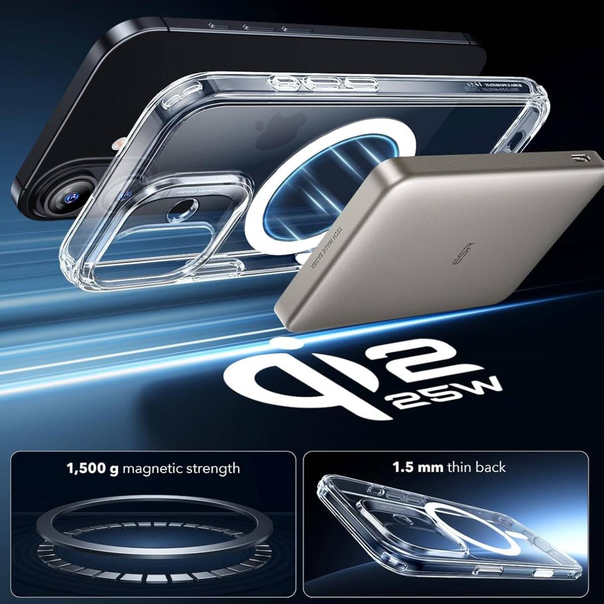 ESR Funda para iPhone 17, botón para control de cámara, compatible con MagSafe, protección de grado militar a prueba de golpes, transparente