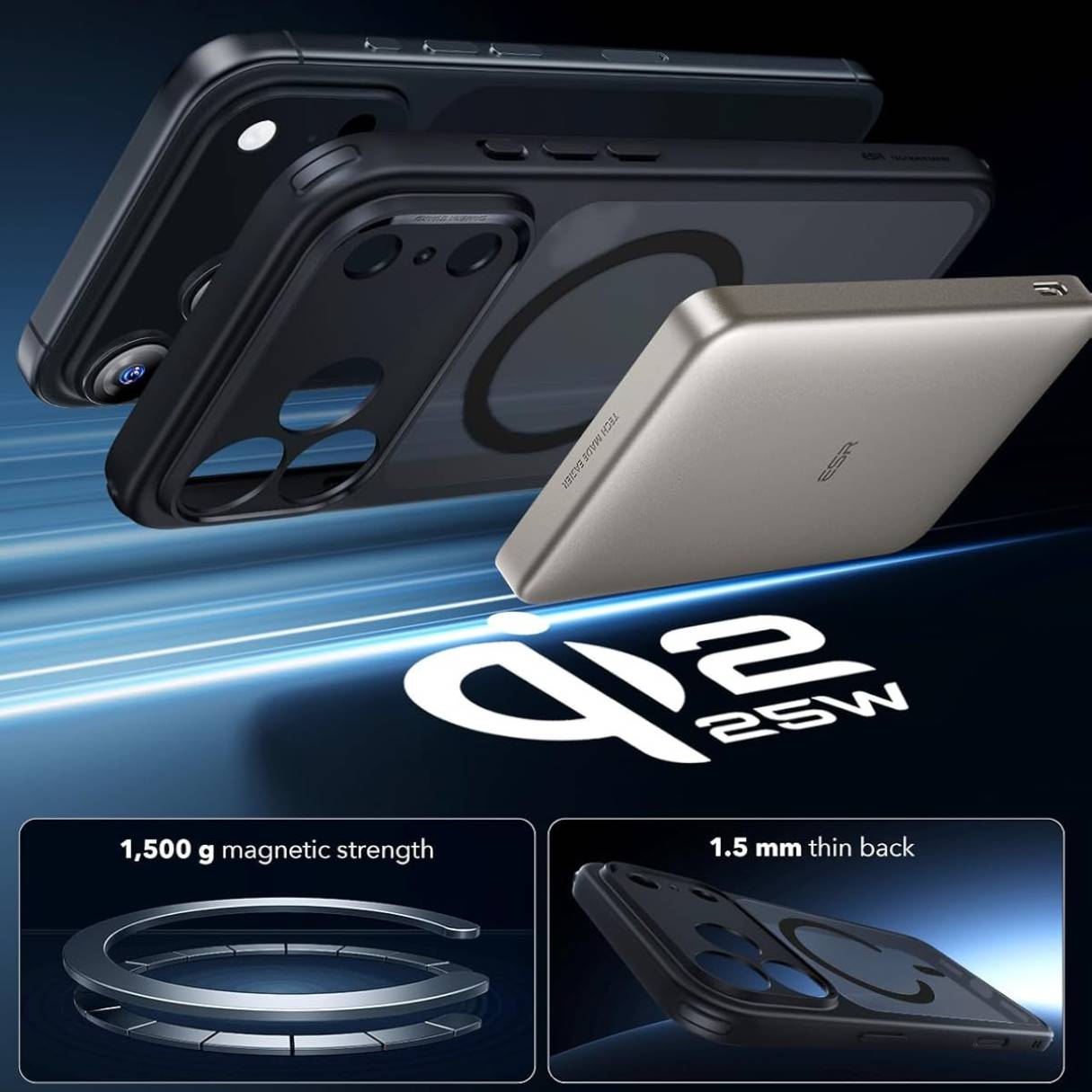 ESR Funda para iPhone 17 Pro, control de cámara, compatible con MagSafe, tecnología Shockof de grado militar, negro