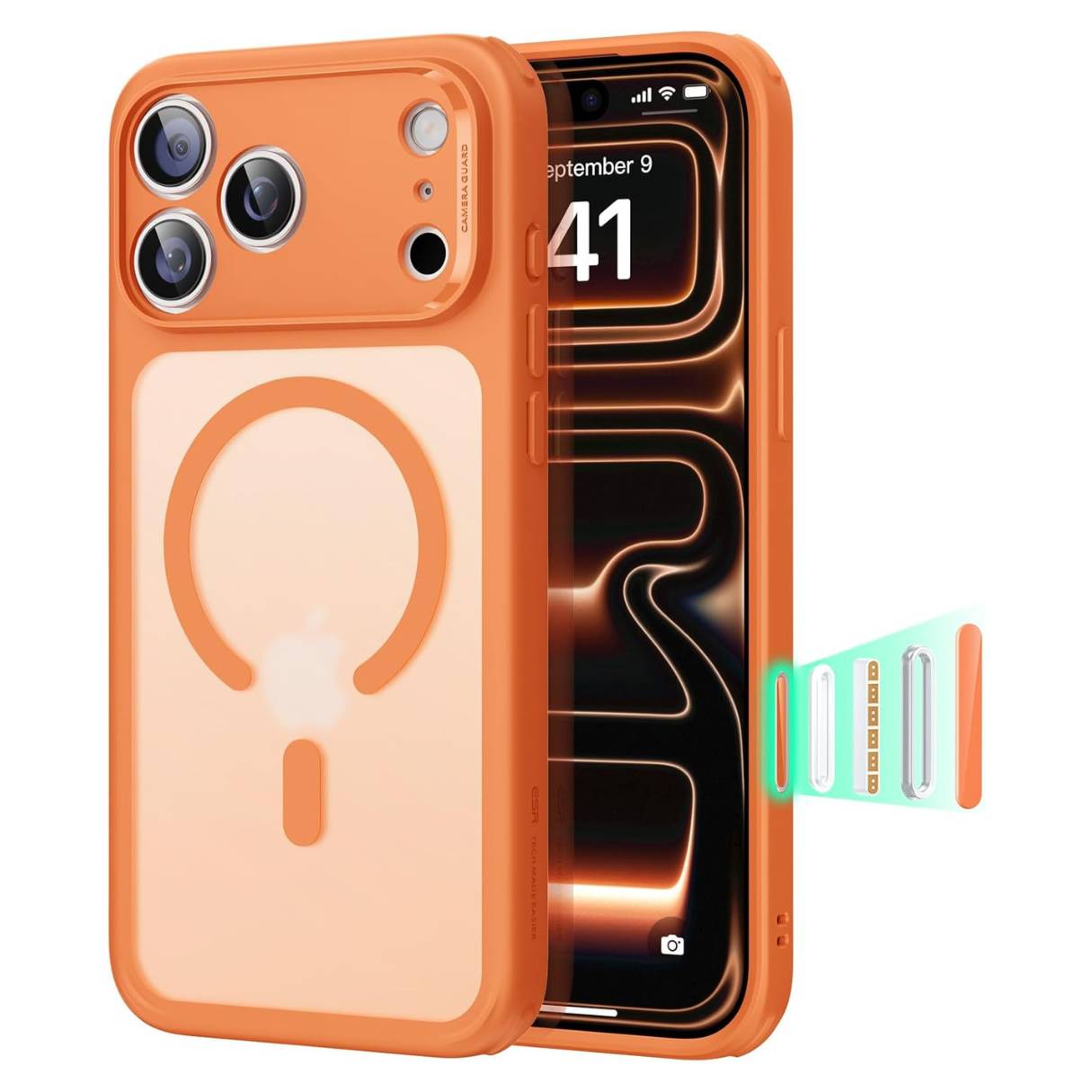 ESR Funda para iPhone 17 Pro Max, control de cámara, compatible con MagSafe, tecnología Shockof de grado militar, funda naranja
