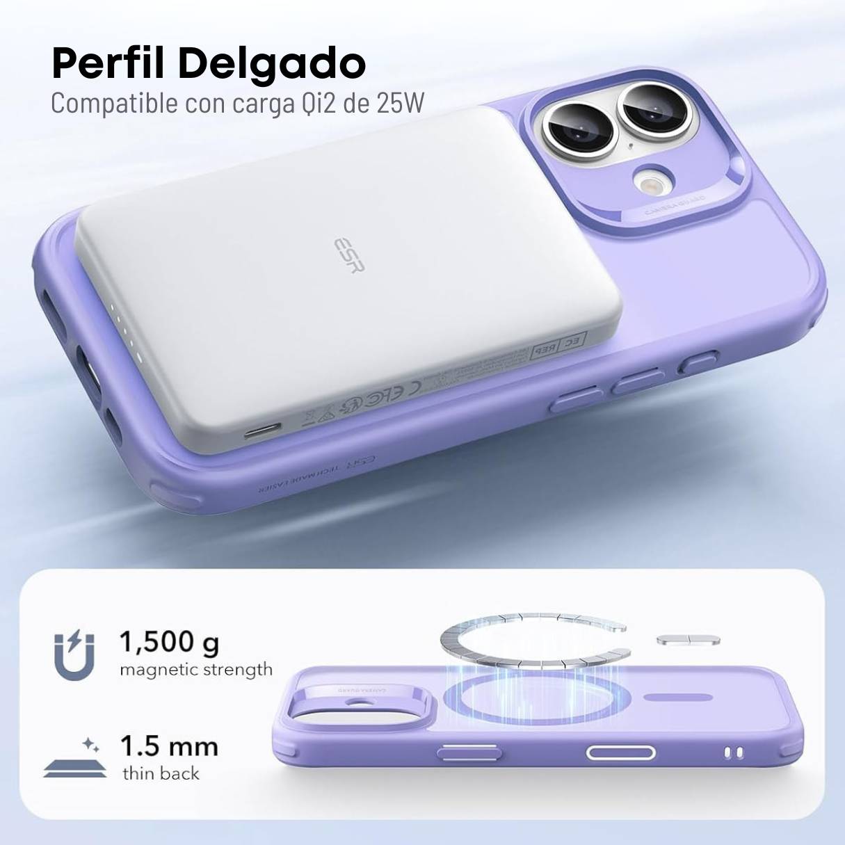 Funda ESR para iPhone 17 con MagSafe, compatible con carga Qi2 de 25W, protección de grado militar 3X, funda lila