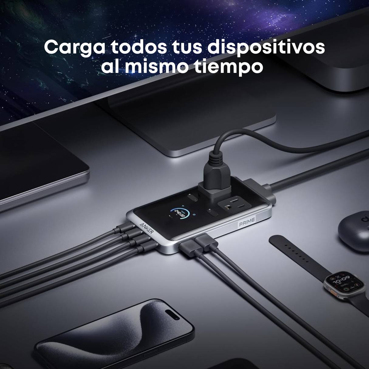 Anker Estación de carga Prime, tipo C 8 en 1 de 240 W, cable de extensión desmontable de 1.5 m, 2 AC, 4 USB-C, 2 USB-A, para iPhone 17/16/15, accesorio de escritorio para MacBook