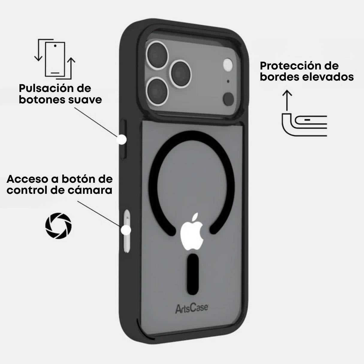 ArtsCase Funda MagSafe Transparente Bordes Negros para iPhone 17 Pro Max