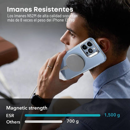 Funda ESR para iPhone 13 Pro con MagSafe, protección de grado militar 3X, anti amarilleo, con soporte de anillo de cámara integrado, funda transparente