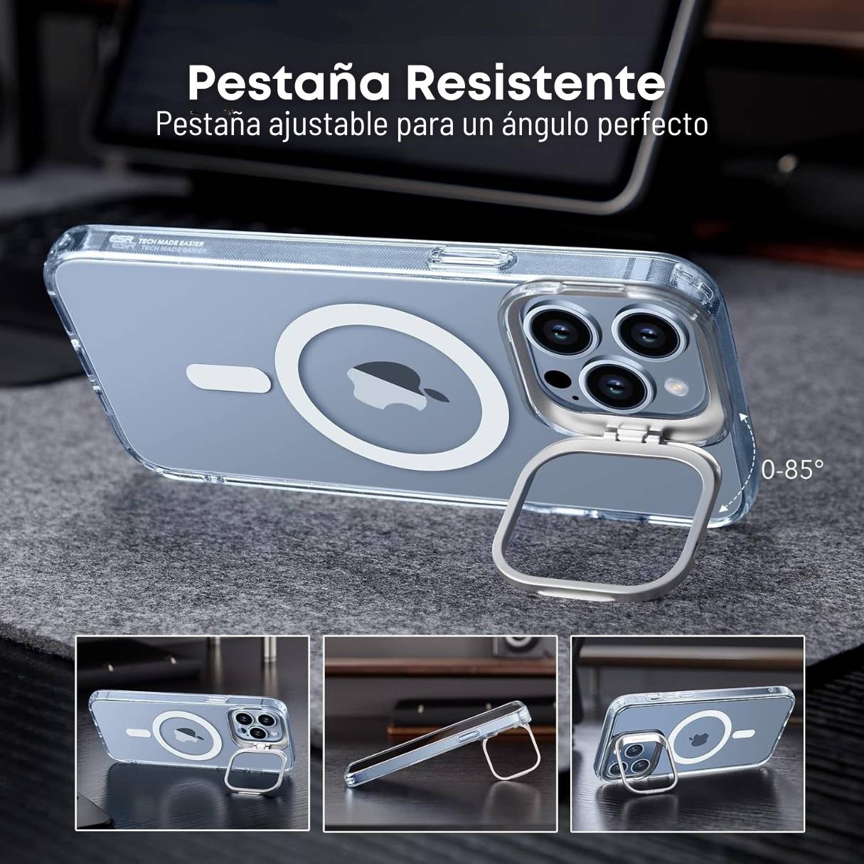 Funda ESR para iPhone 13 Pro con MagSafe, protección de grado militar 3X, anti amarilleo, con soporte de anillo de cámara integrado, funda transparente
