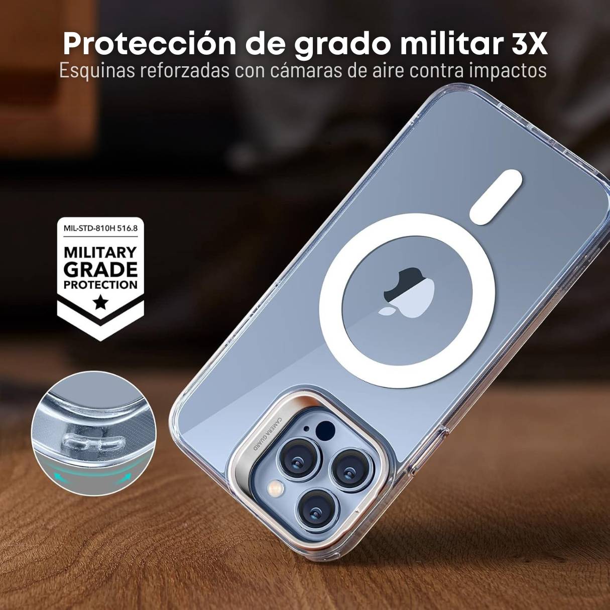 Funda ESR para iPhone 13 Pro con MagSafe, protección de grado militar 3X, anti amarilleo, con soporte de anillo de cámara integrado, funda transparente