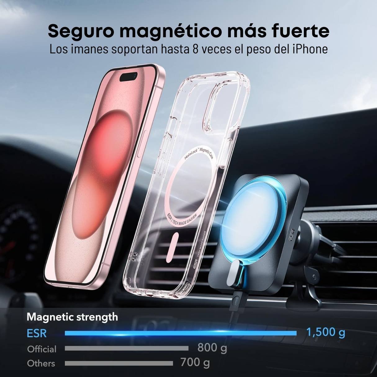 Funda ESR para iPhone 15 con MagSafe, protección de grado militar, resistente al amarilleo, rosa translúcido