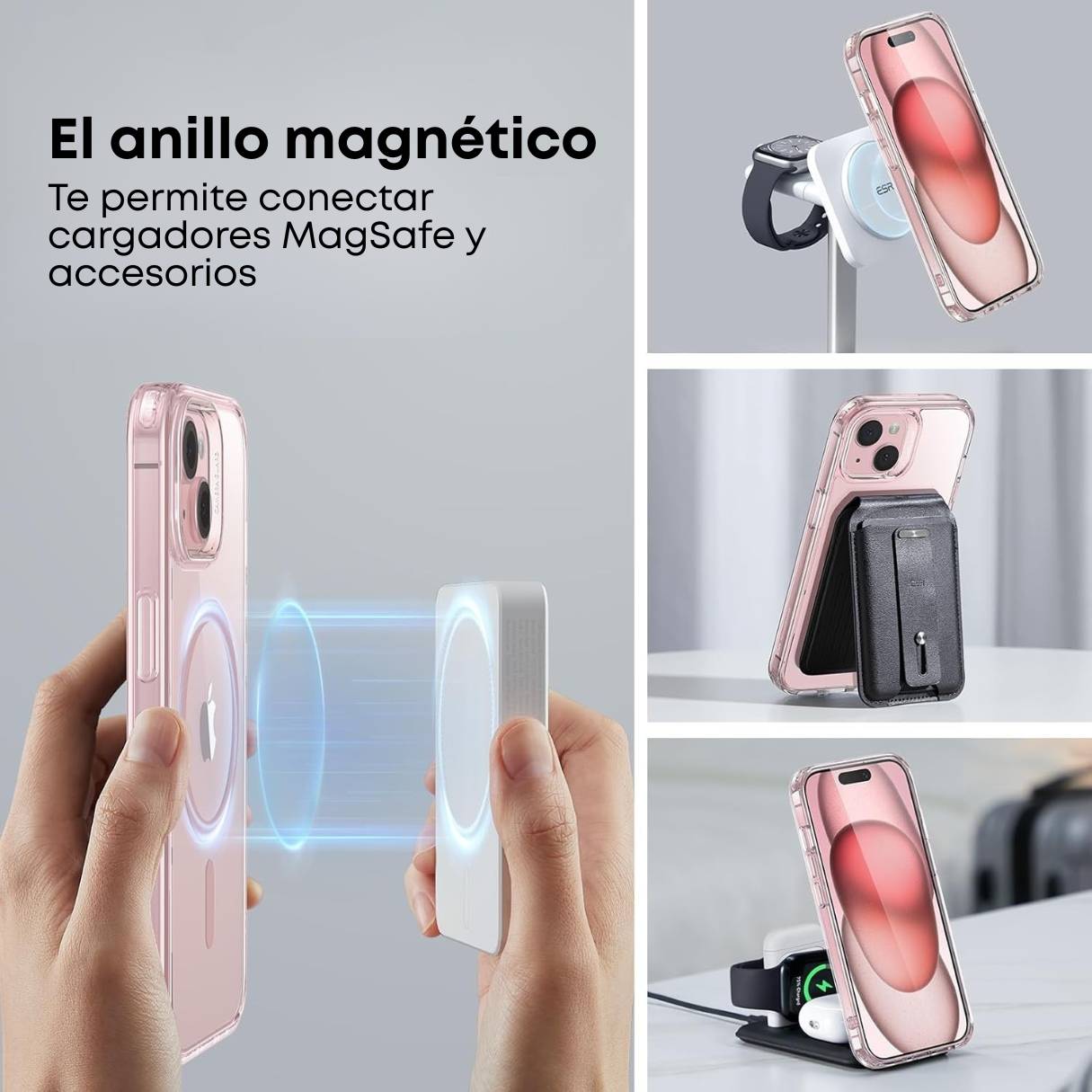 Funda ESR para iPhone 15 con MagSafe, protección de grado militar, resistente al amarilleo, rosa translúcido