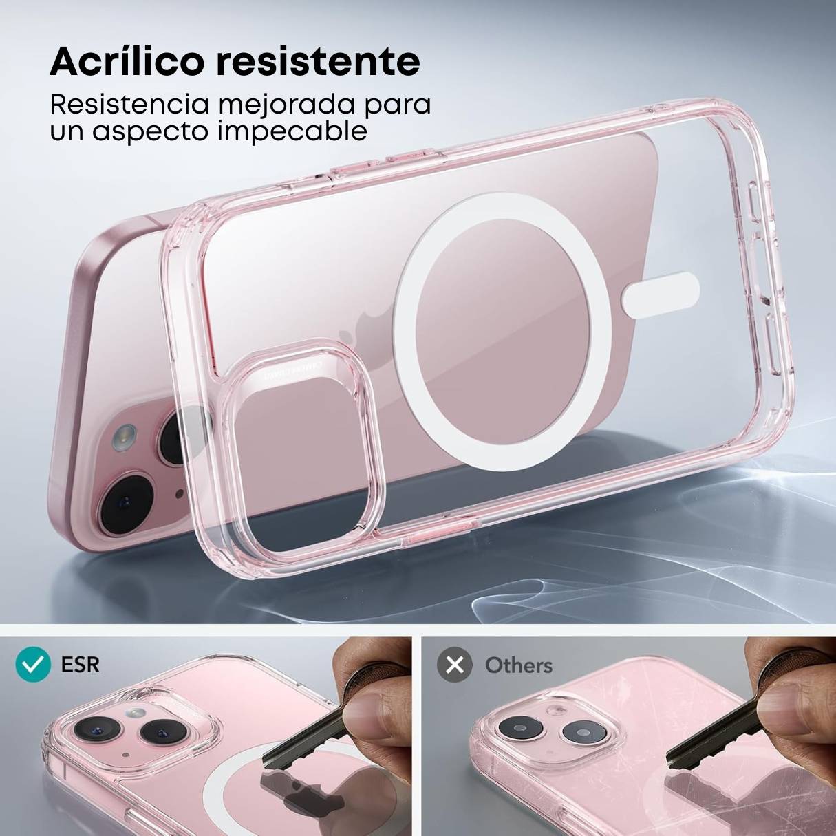 Funda ESR para iPhone 15 con MagSafe, protección de grado militar, resistente al amarilleo, rosa translúcido