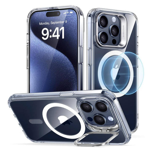Funda ESR para iPhone 15 Pro con MagSafe, protección de grado militar 3X, anti amarilleo, soporte de anillo de cámara integrado, transparente