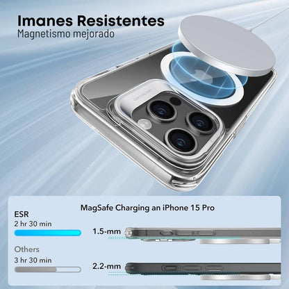 Funda ESR para iPhone 15 Pro con MagSafe, protección de grado militar 3X, anti amarilleo, soporte de anillo de cámara integrado, transparente