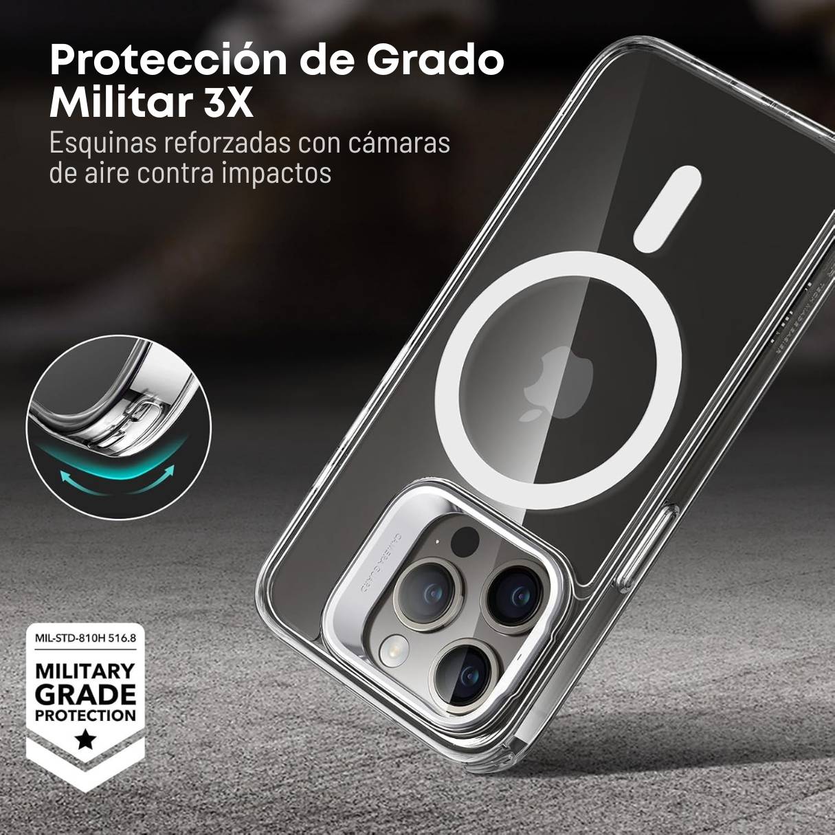 Funda ESR para iPhone 15 Pro con MagSafe, protección de grado militar 3X, anti amarilleo, soporte de anillo de cámara integrado, transparente