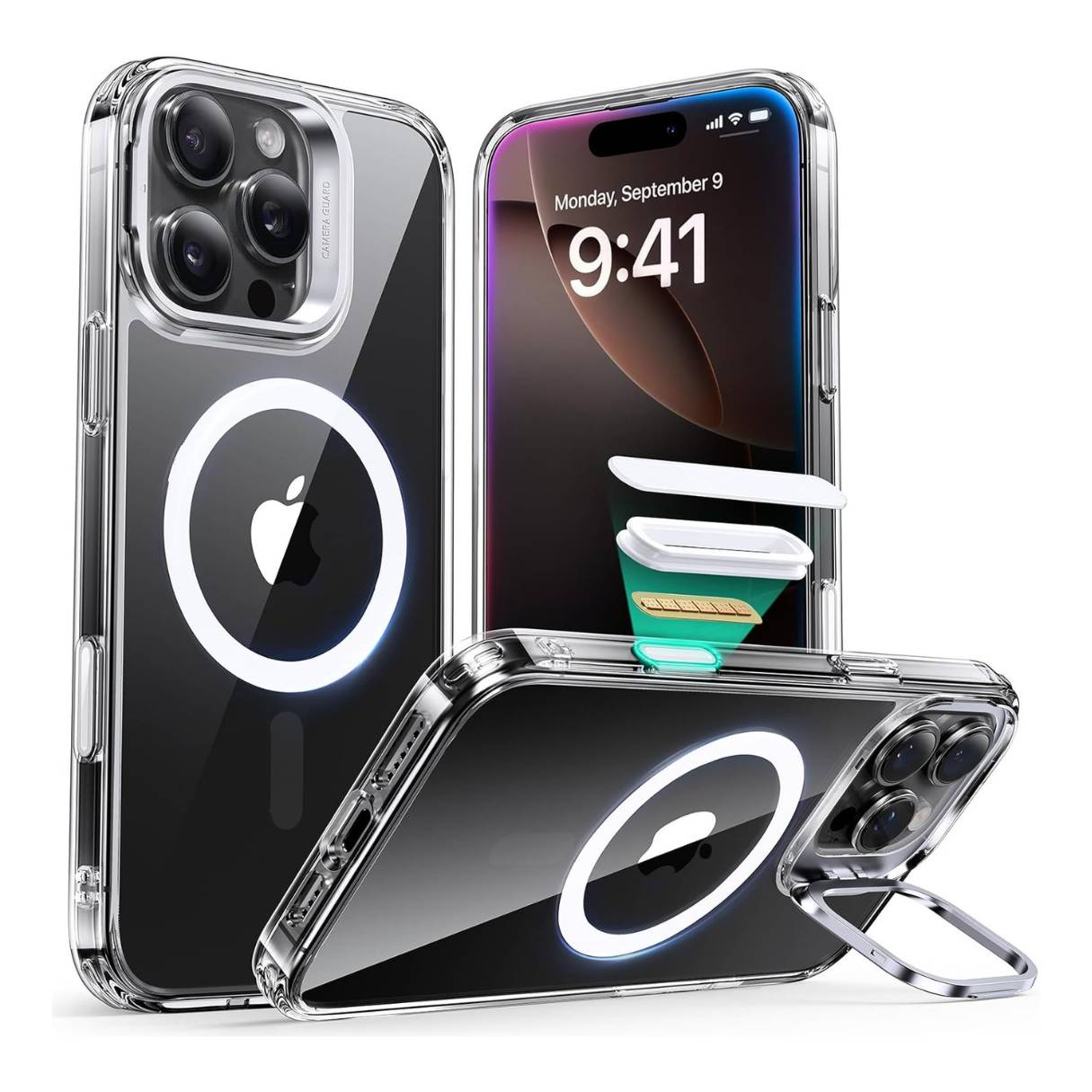 Funda ESR para iPhone 16 Pro con MagSafe, protección de grado militar 3X, anti amarilleo, soporte de anillo de cámara, funda transparente