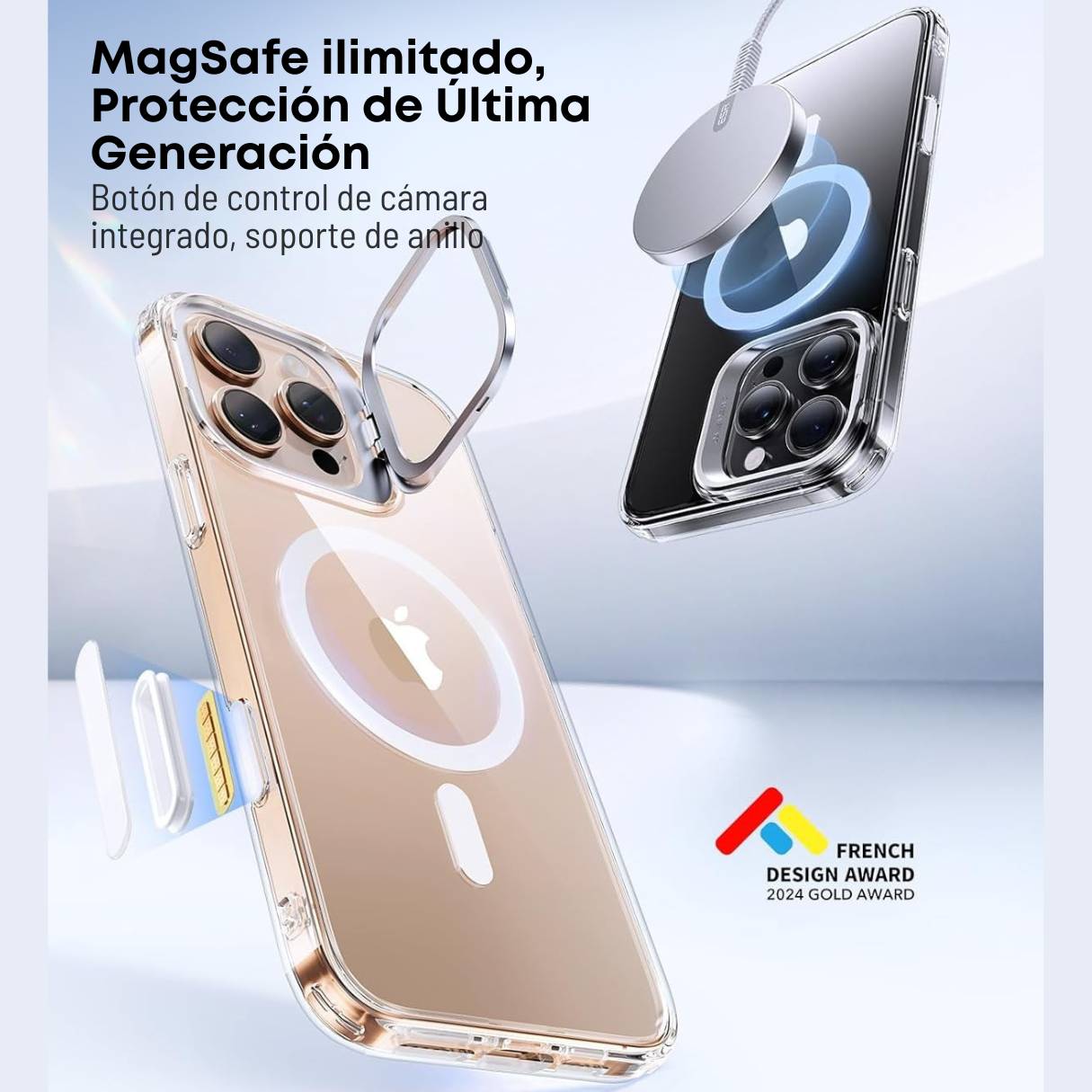 Funda ESR para iPhone 16 Pro con MagSafe, protección de grado militar 3X, anti amarilleo, soporte de anillo de cámara, funda transparente