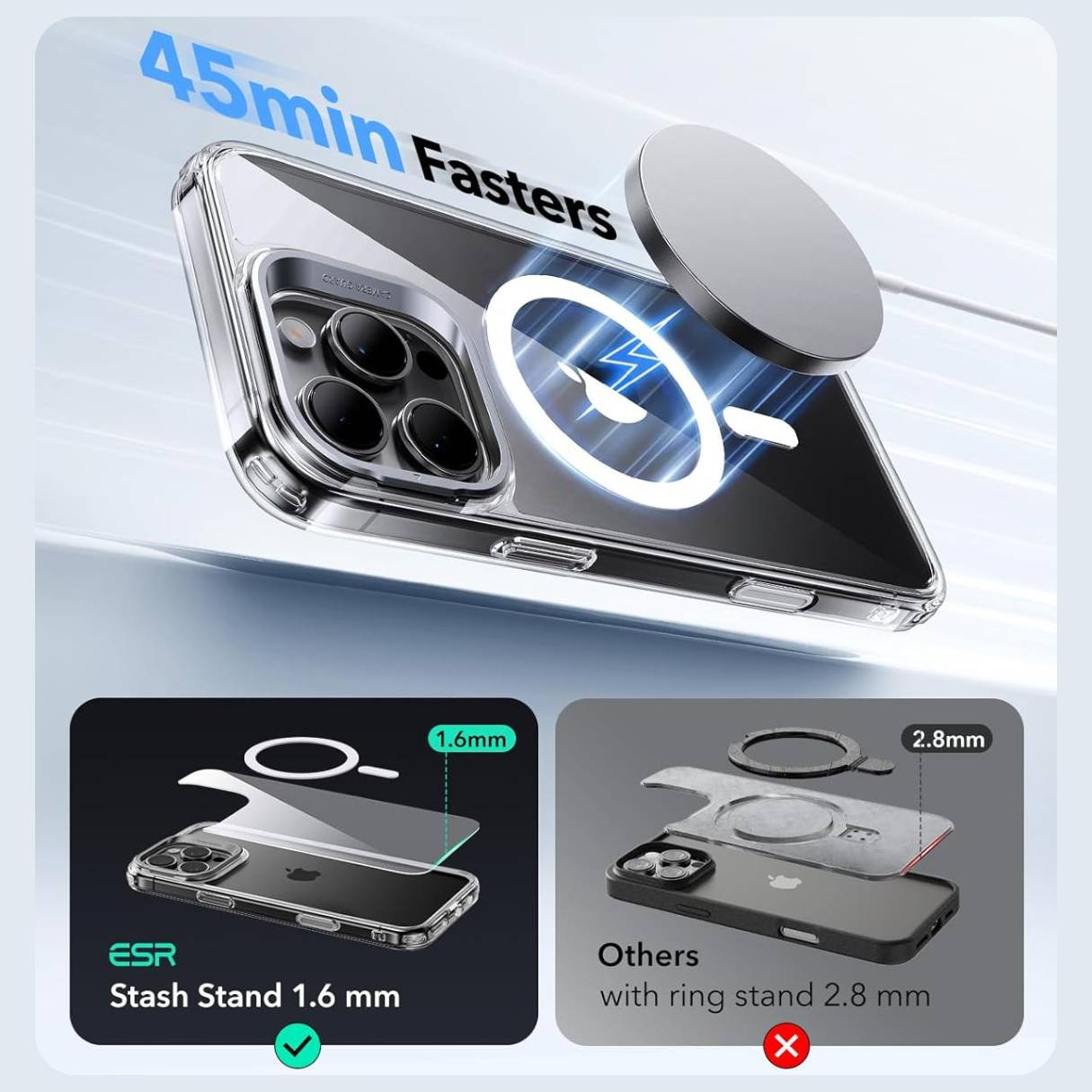 Funda ESR para iPhone 16 Pro con MagSafe, protección de grado militar 3X, anti amarilleo, soporte de anillo de cámara, funda transparente