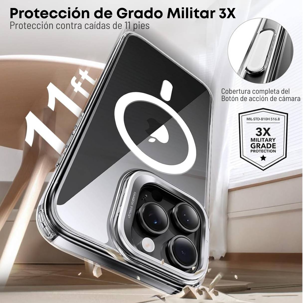 Funda ESR para iPhone 16 Pro con MagSafe, protección de grado militar 3X, anti amarilleo, soporte de anillo de cámara, funda transparente