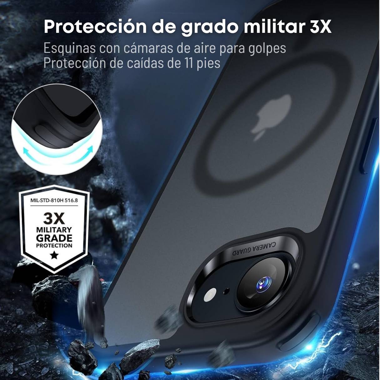 Funda ESR para iPhone 16e con MagSafe, protección de grado militar 3X, cámara de aire para golpes, negro mate
