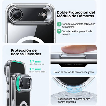 Funda ESR para iPhone 17 Air con MagSafe, protección de grado militar 3X, anti amarilleo, soporte de anillo de cámara integrado, funda transparente