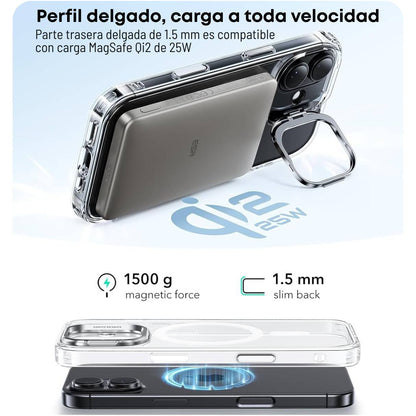 Funda ESR para iPhone 17 con MagSafe, protección de grado militar 3X, anti amarilleo, con soporte de anillo de cámara integrado, transparente