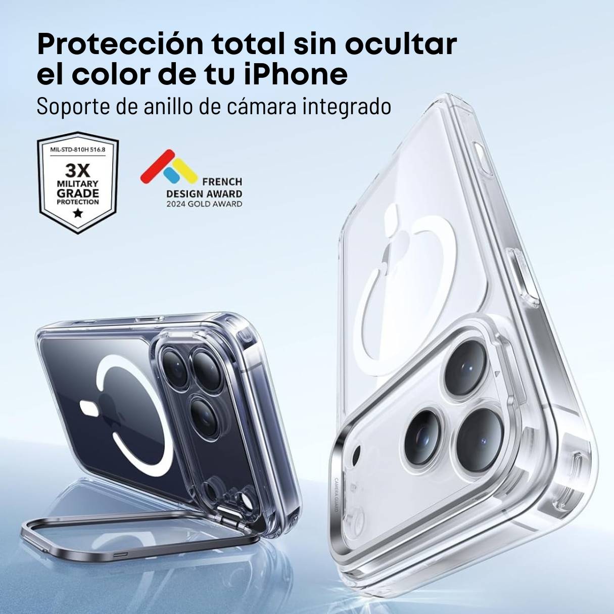 Funda ESR para iPhone 17 Pro con MagSafe, protección de grado militar 3X, anti amarilleo, con soporte de anillo de cámara integrado, transparente