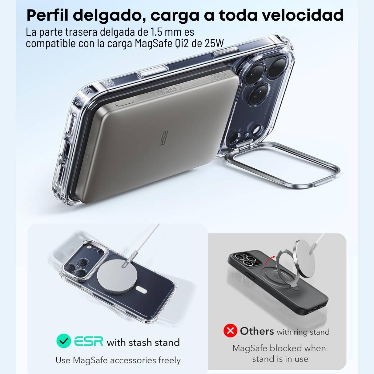 Funda ESR para iPhone 17 Pro Max con MagSafe, protección de grado militar 3X, anti amarilleo, con soporte de anillo de cámara integrado, transparente