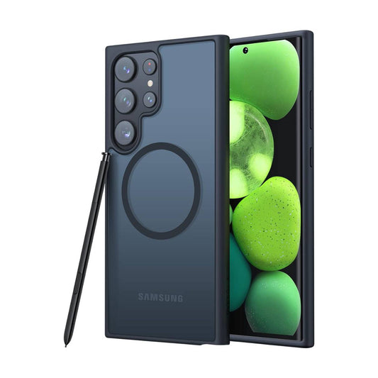 TORRAS - Funda MagSafe para Samsung Galaxy S23 Ultra, prueba de caídas de grado militar, parte trasera rígida, semitransparente, funda negra