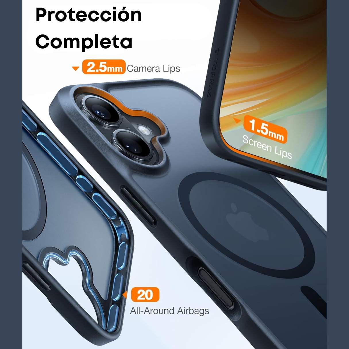 Torras Funda MagSafe para iPhone 16 Plus a prueba de golpes contra caídas de grado militar, translúcida delgada