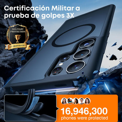 Torras Funda MagSafe para Samsung Galaxy S24 Ultra a prueba de golpes grado militar, delgada, semitransparente, negra
