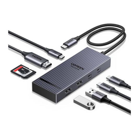 Ugreen Revodok Pro 8 en 1, 4K @60Hz HDMI, carga PD de 100W, puertos de datos USB A, lector de tarjetas SD/TF compatible con Mac M1, M2, M3, M4, Steam Deck y más