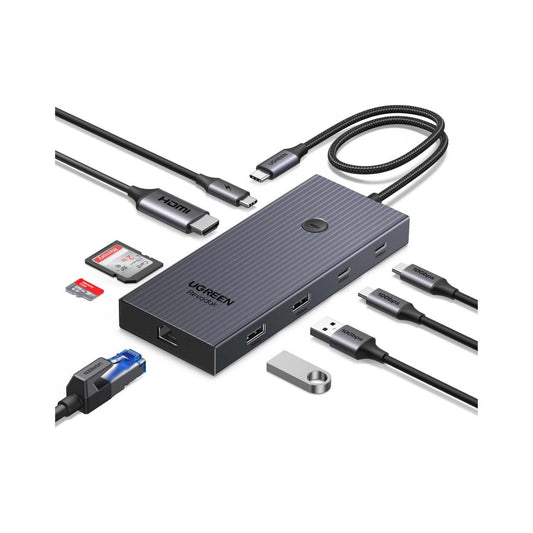 Ugreen Revodok Pro 9 en 1, Ethernet 4K @60Hz HDMI, carga PD de 100W, puertos de datos USB A, lector de tarjetas SD/TF compatible con Mac M1, M2, M3, M4, Steam Deck y más