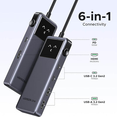 UGREEN Uno Hub USB-C 6 en 1 4K HDMI 10Gbps – Pantalla LED